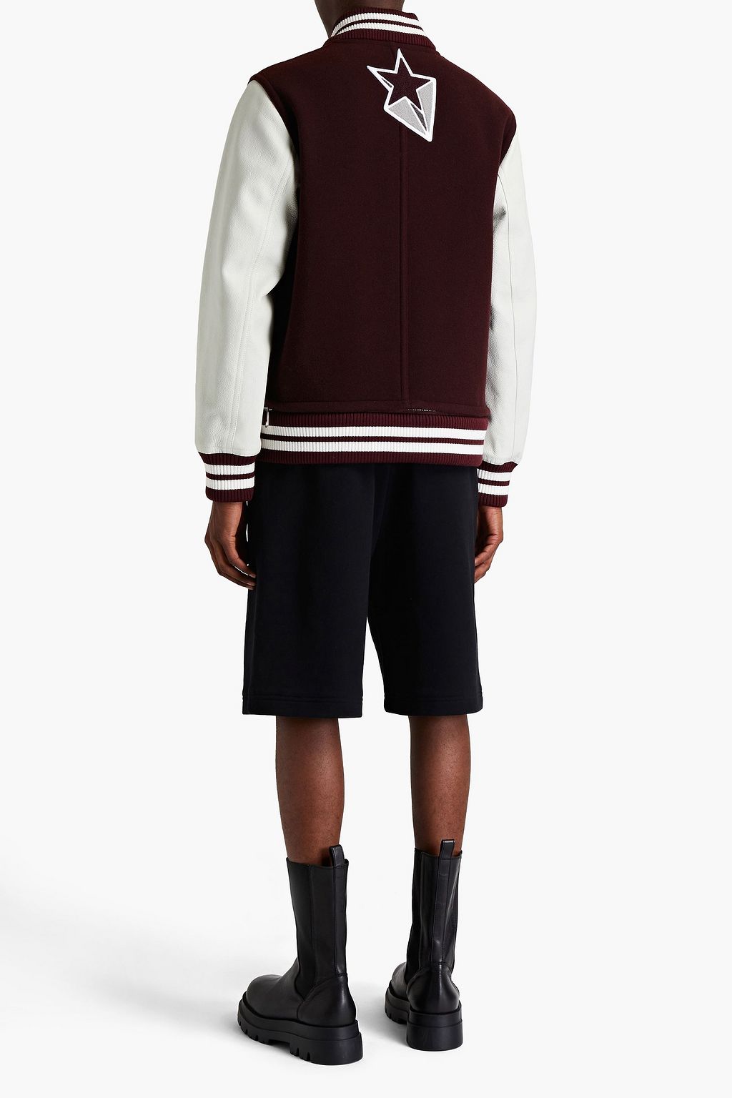 BURBERRY Leather-paneled wool-blend felt bomber jacket
