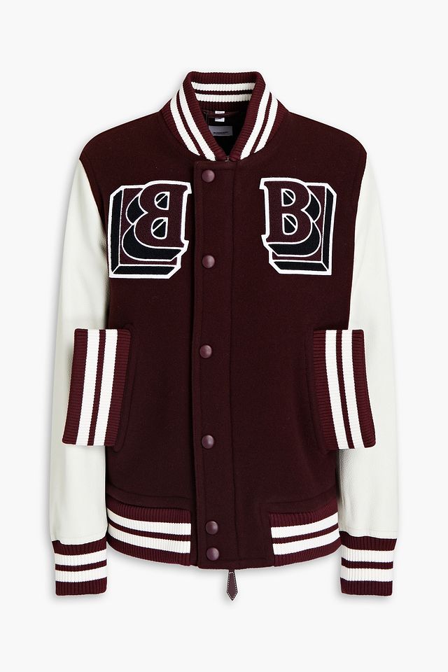 Leather-paneled wool-blend felt bomber jacket
