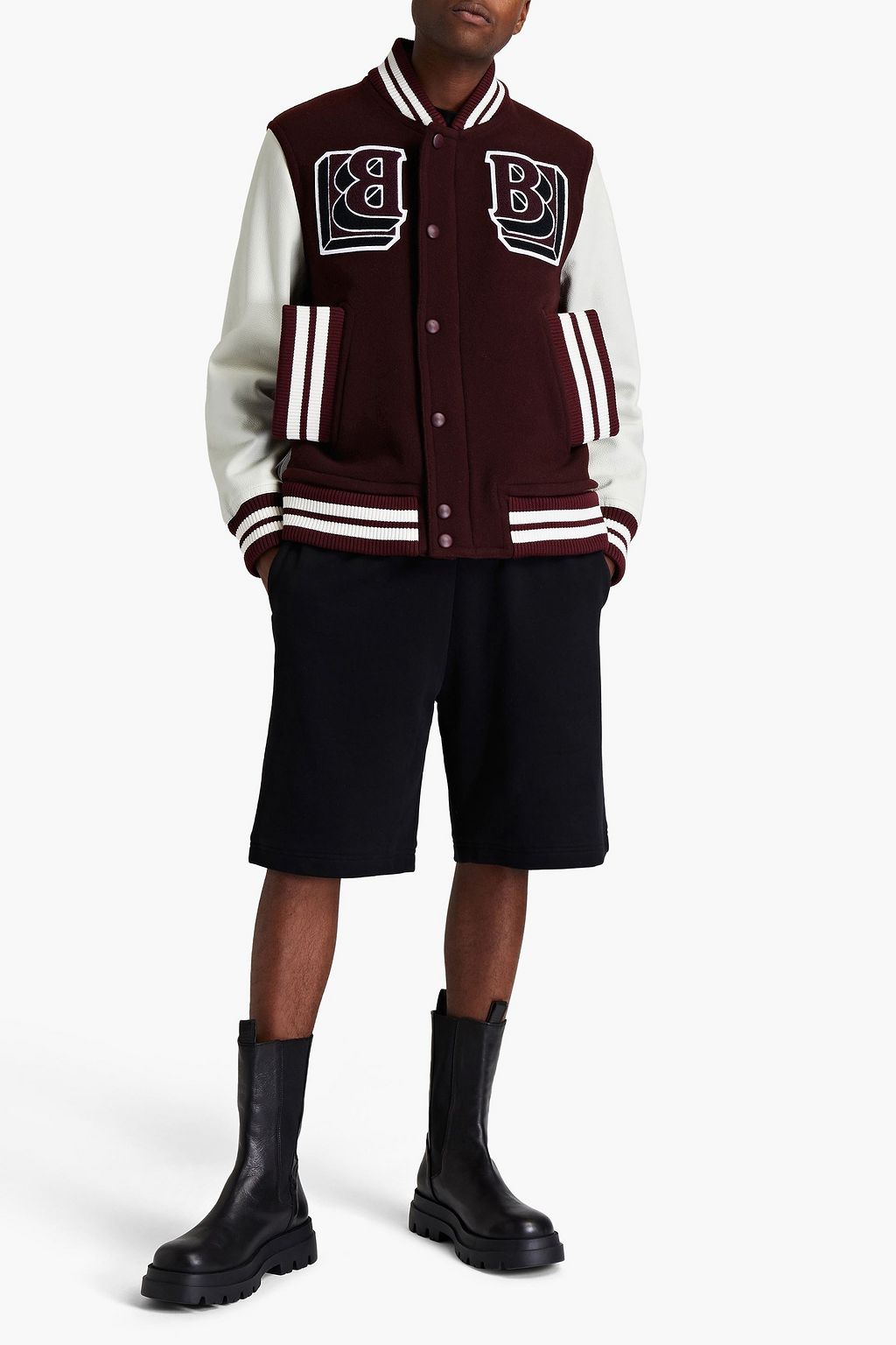 BURBERRY Leather-paneled wool-blend felt bomber jacket