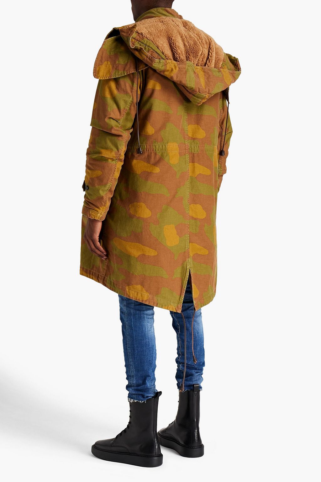 DSQUARED2 Leather-trimmed camouflage-print cotton hooded parka