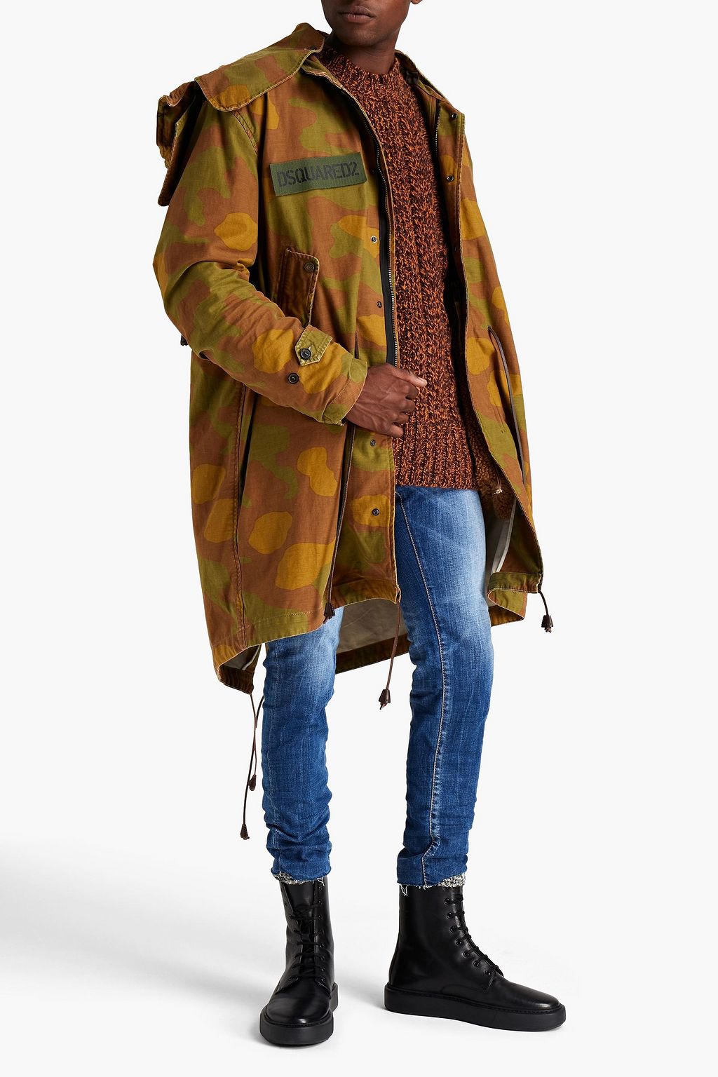 DSQUARED2 Leather-trimmed camouflage-print cotton hooded parka