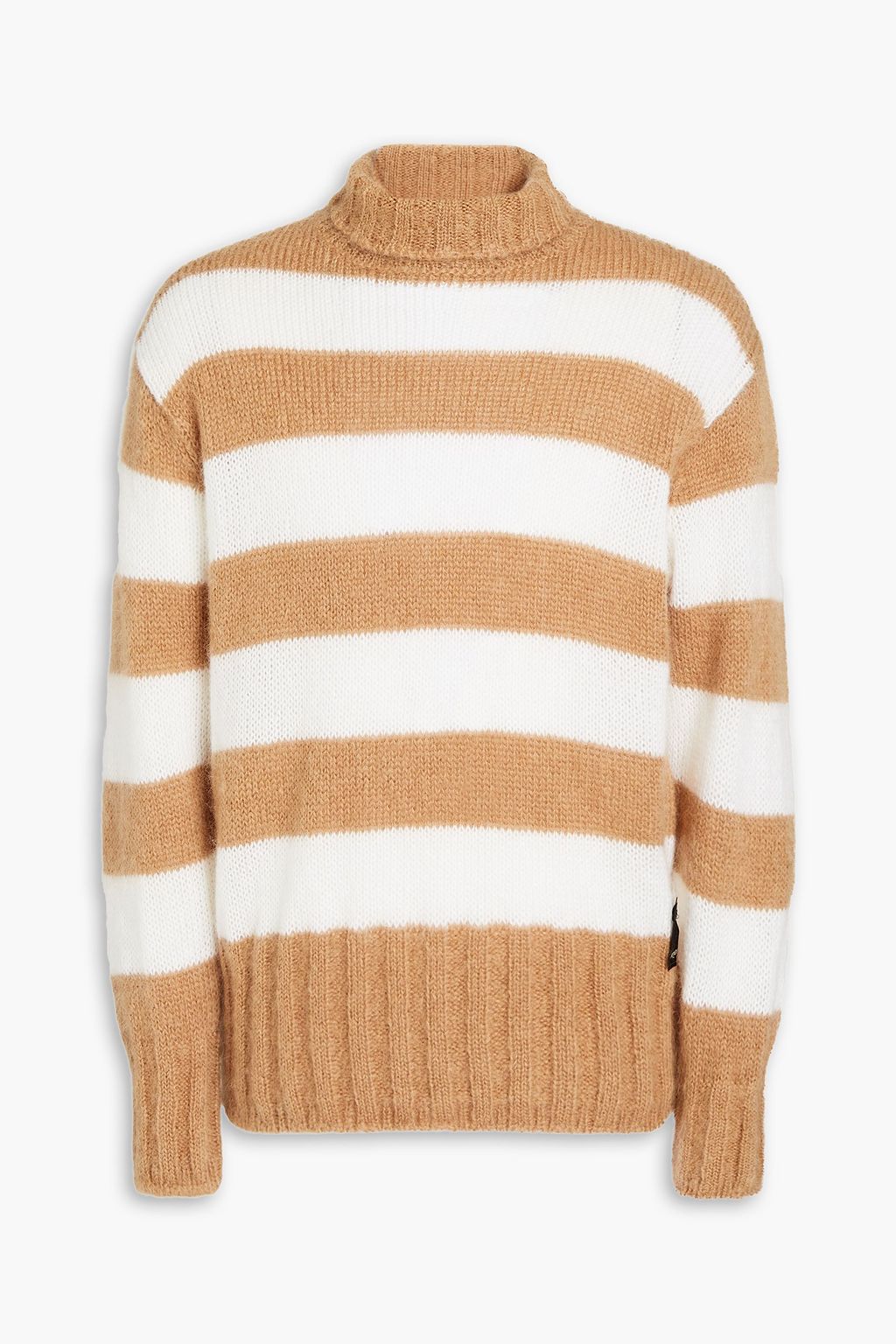 Camel Striped mohair-blend turtleneck 