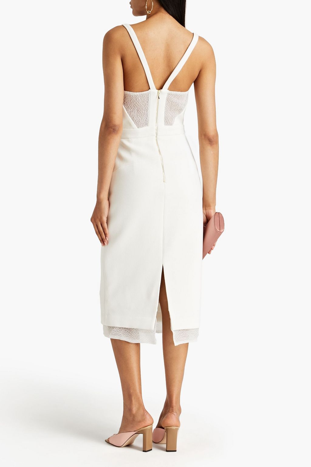 REBECCA VALLANCE Lace-paneled crepe midi dress