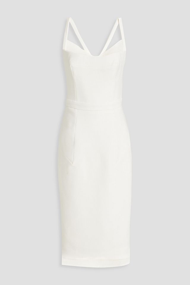 Lace-paneled crepe midi dress