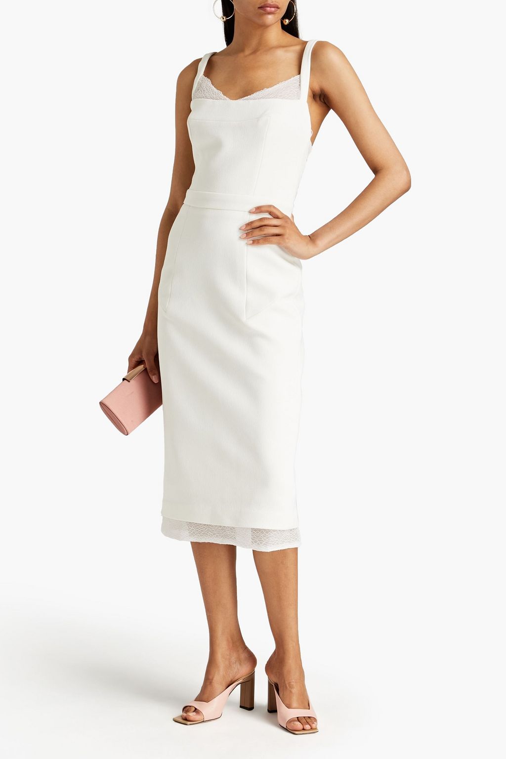 REBECCA VALLANCE Lace-paneled crepe midi dress