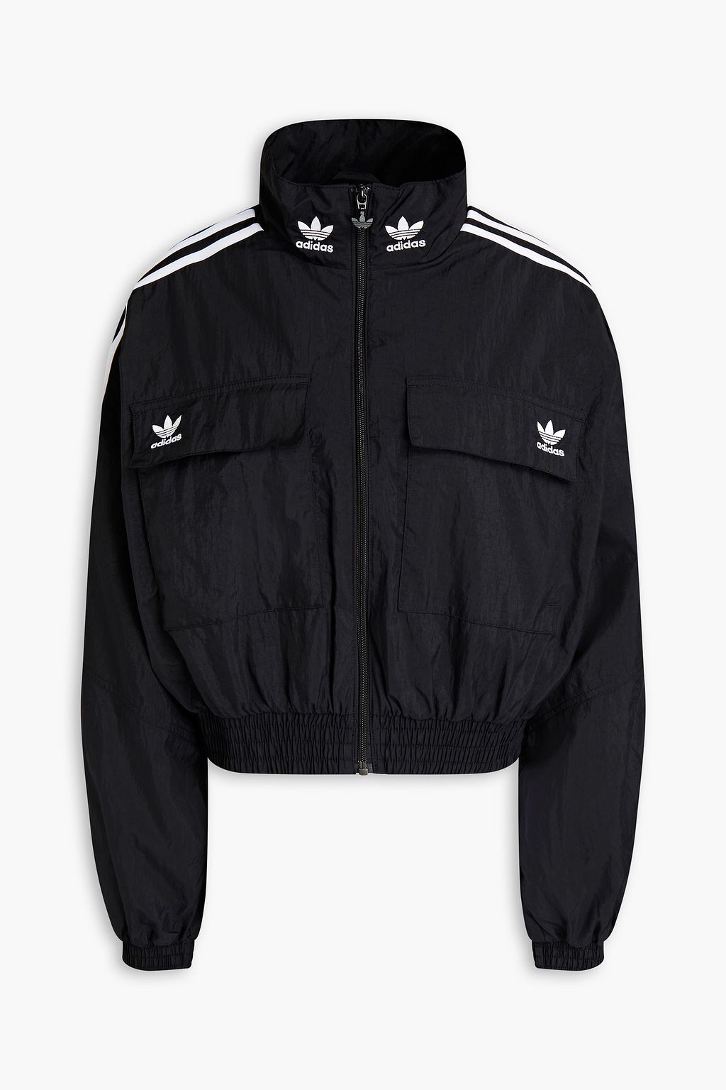 Black Cropped striped shell track jacket | Sale up to 70% off | THE OUTNET | ADIDAS ORIGINALS | THE OUTNET