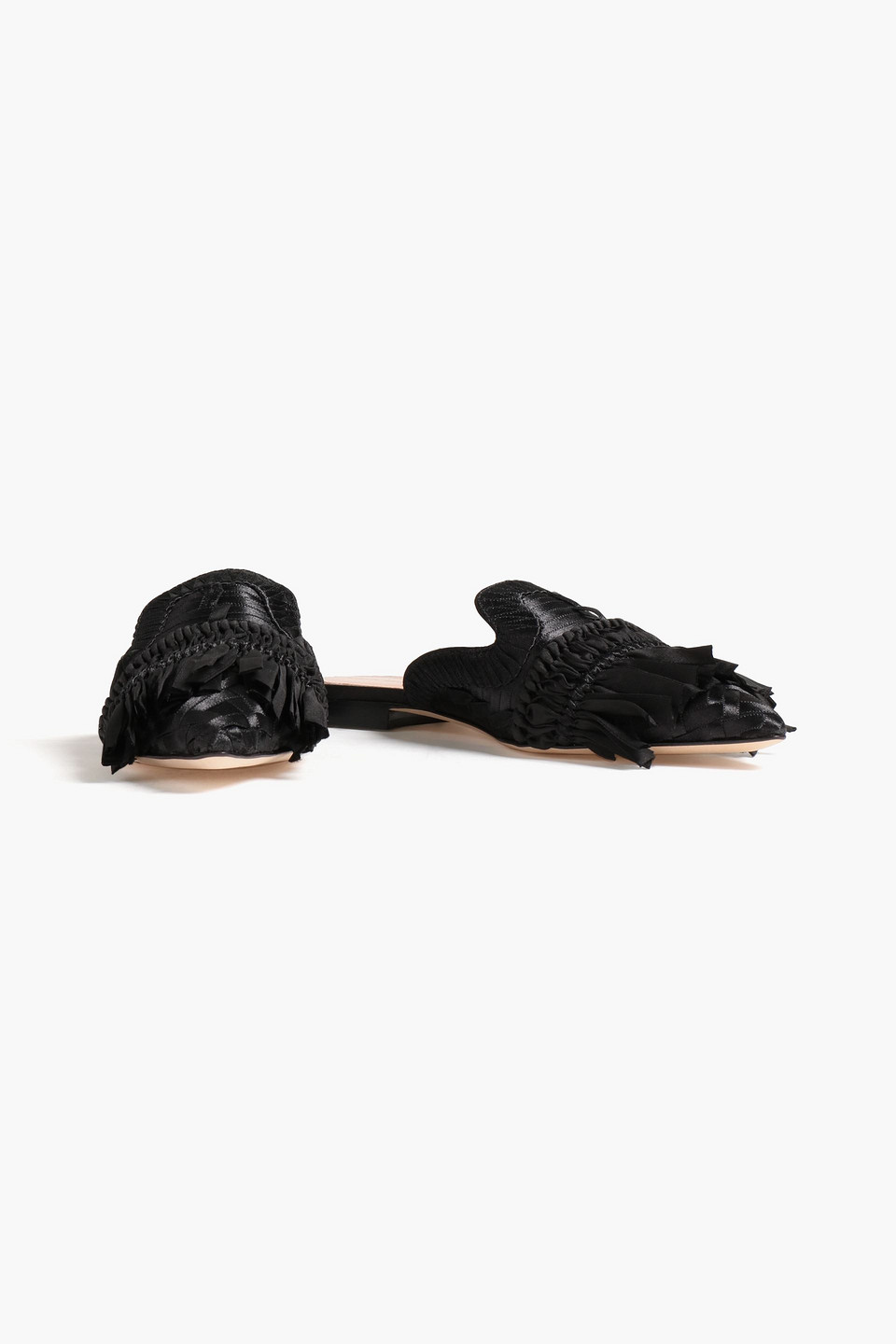 Alberta Ferretti Tassel-trimmed Satin Slippers In Black