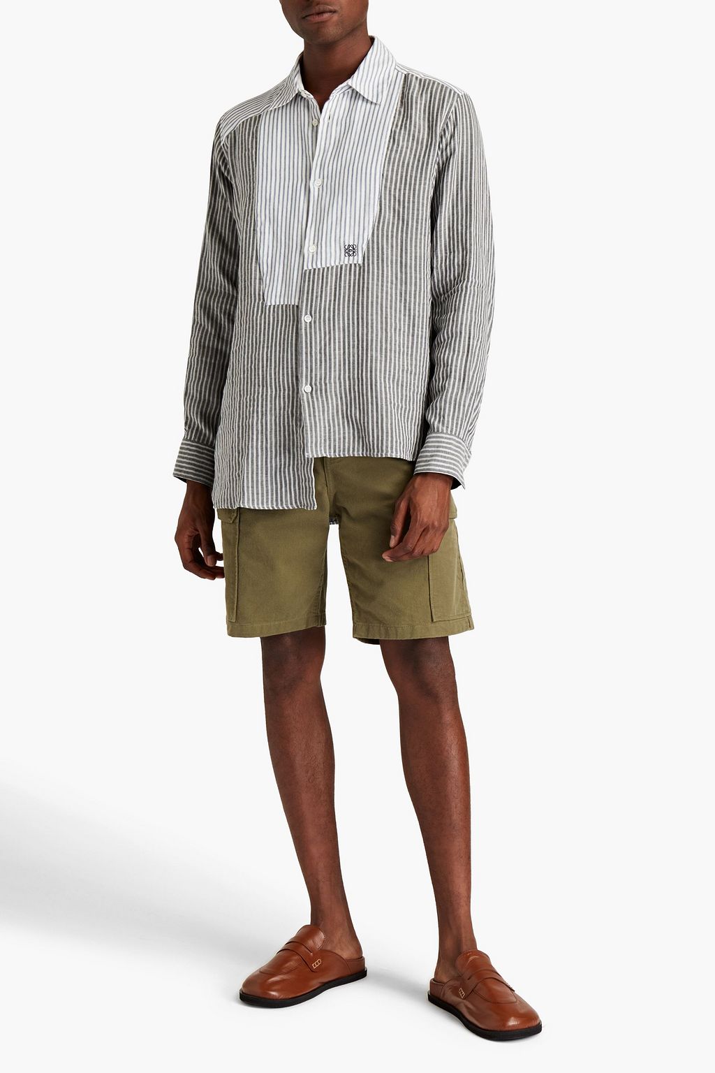 LOEWE Logo-embroidered striped cotton-gauze shirt