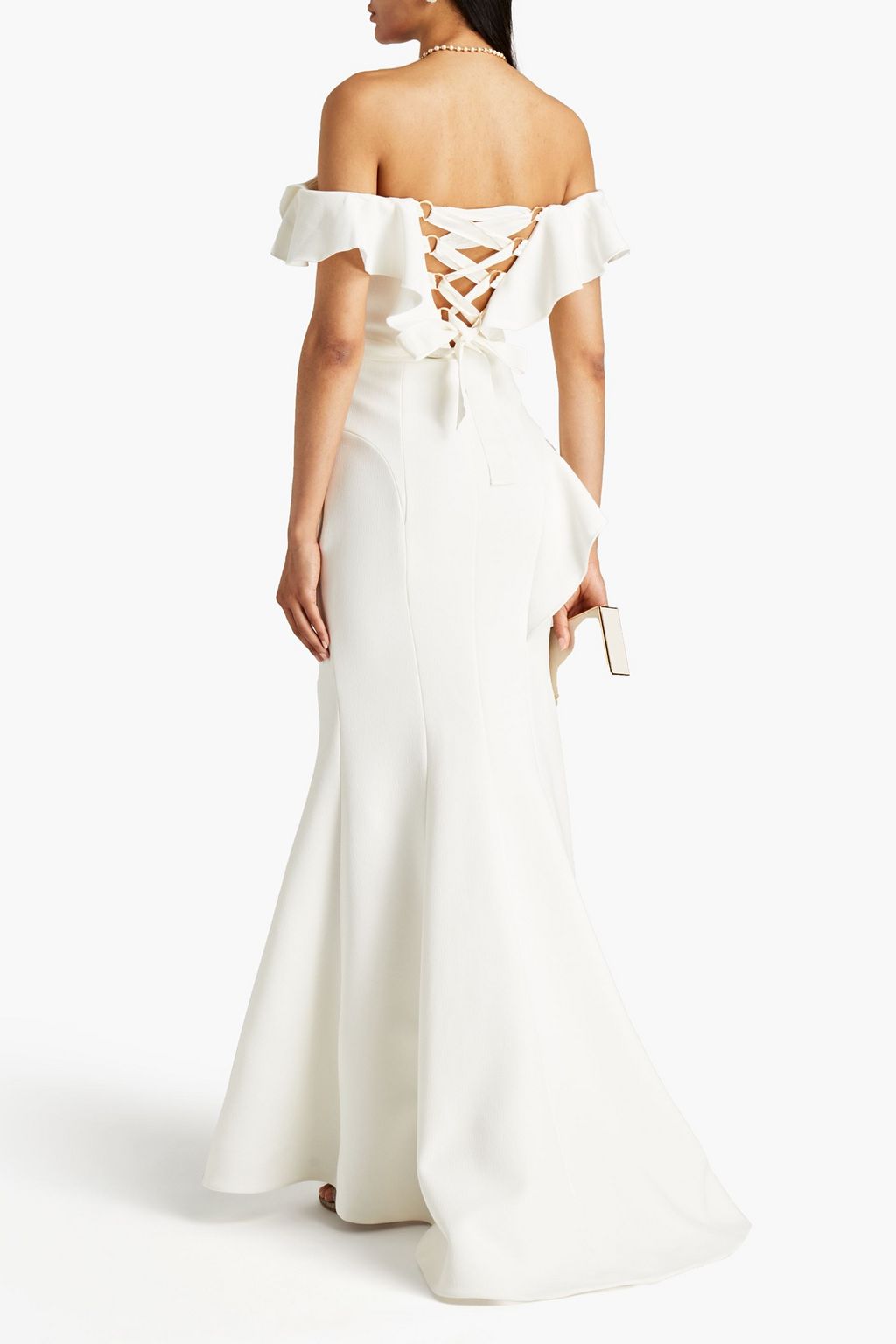 REBECCA VALLANCE Aegean off-the-shoulder ruffled crepe gown