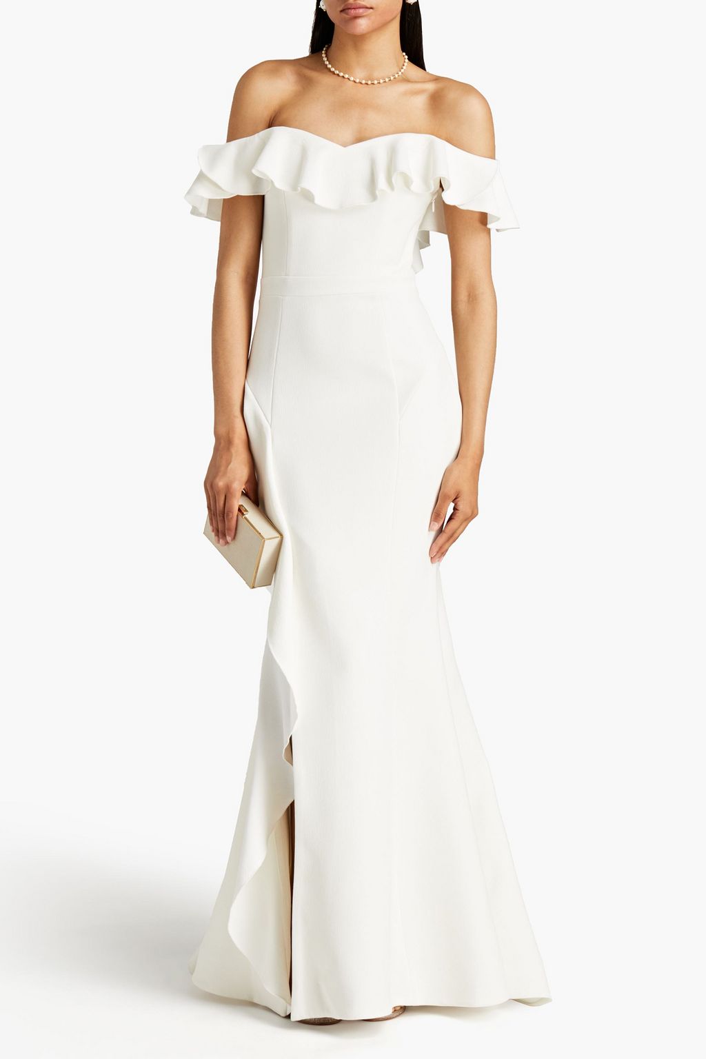REBECCA VALLANCE Aegean off-the-shoulder ruffled crepe gown