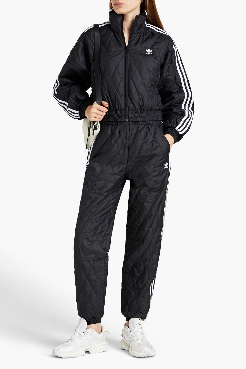 Adidas Originals Embroidered Quilted Shell Track Trousers In Black