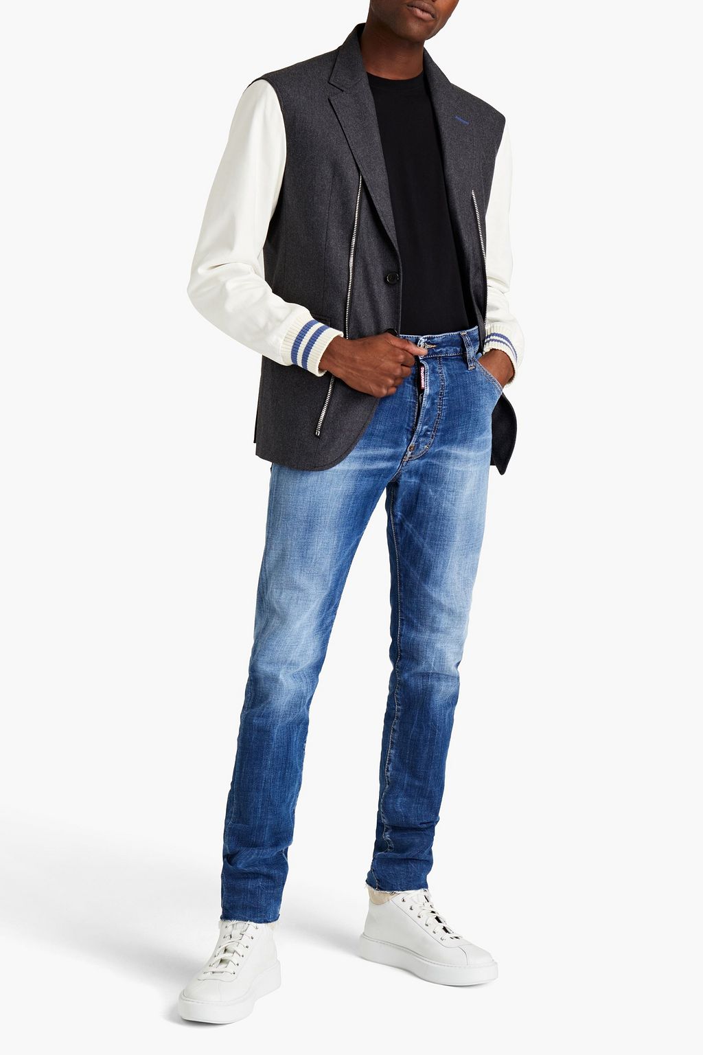 DSQUARED2 Leather-paneled wool-blend felt blazer