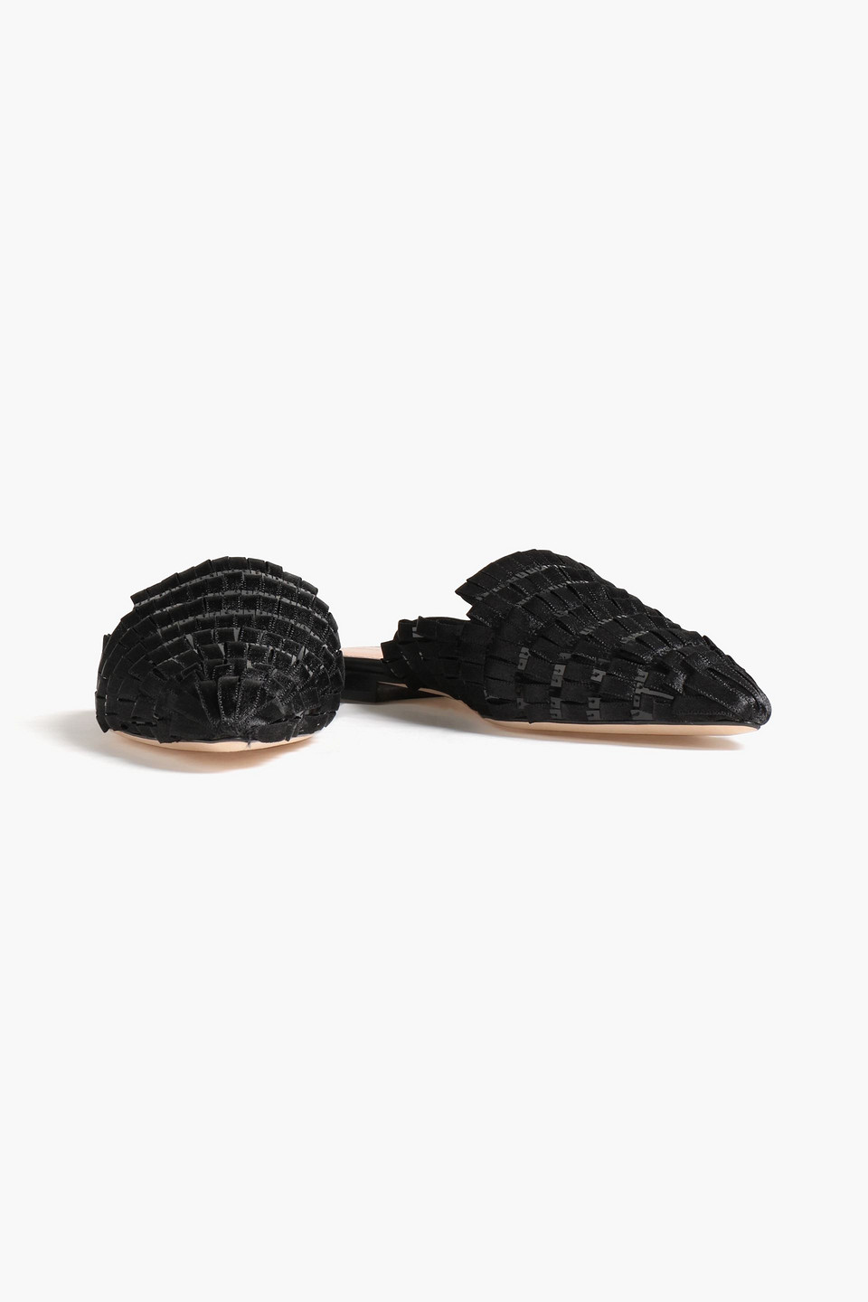 Alberta Ferretti Sequin-embellished Satin Slippers In Black