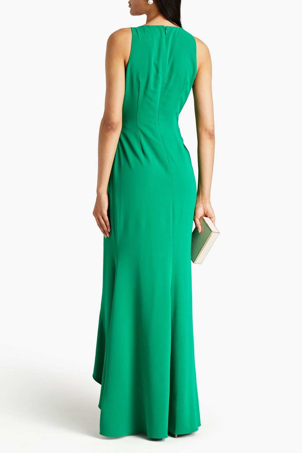 BADGLEY MISCHKA Bow-embellished ruffled crepe gown