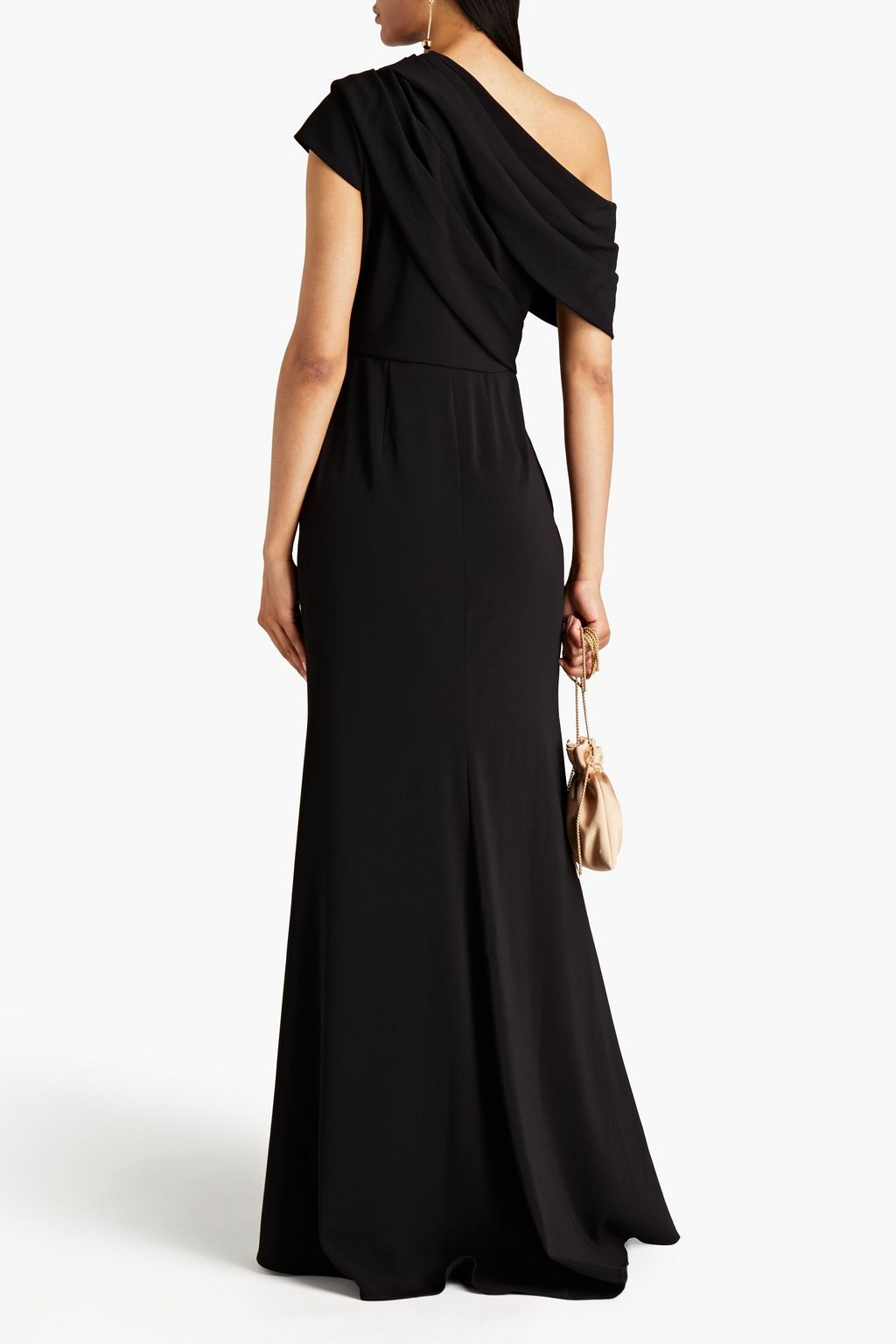 BADGLEY MISCHKA Off-the-shoulder draped crepe gown