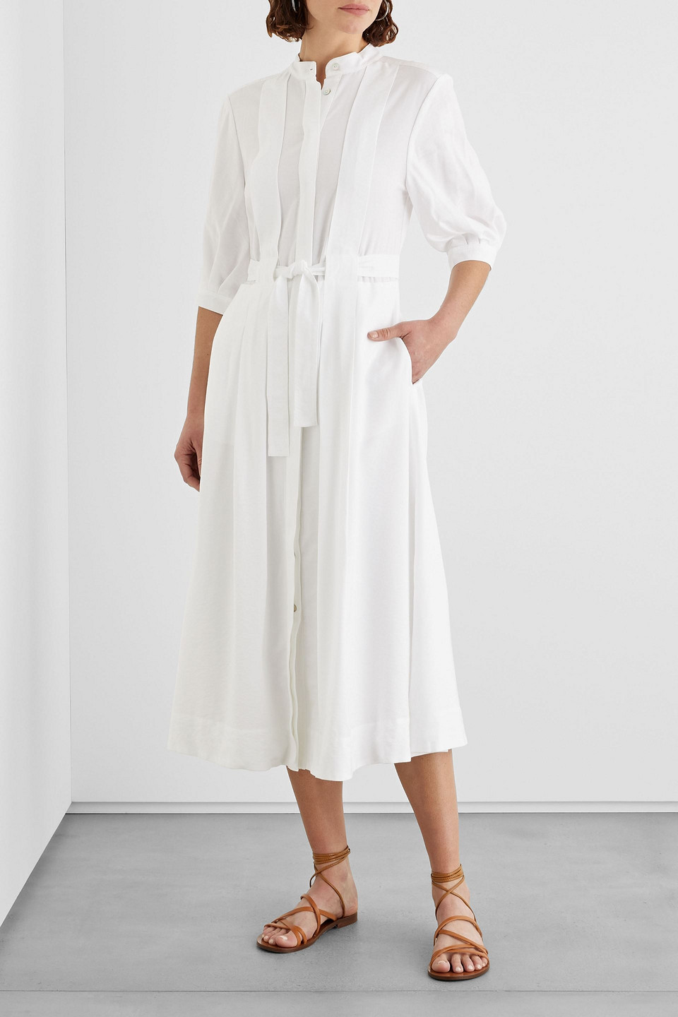 Iris & Ink Eulalie Pleated Twill Midi Dress In White