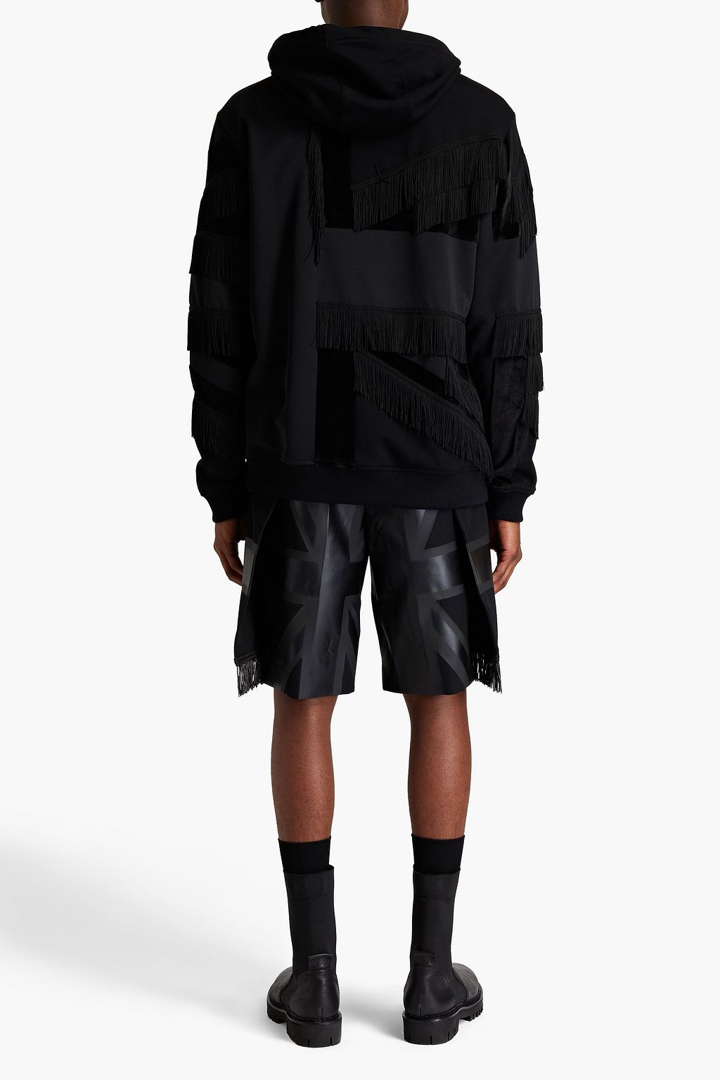 BURBERRY Chenille-paneled fringed French cotton-terry sweatshirt