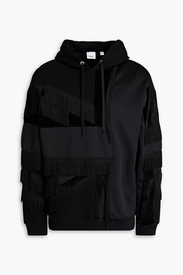 Chenille-paneled fringed French cotton-terry sweatshirt