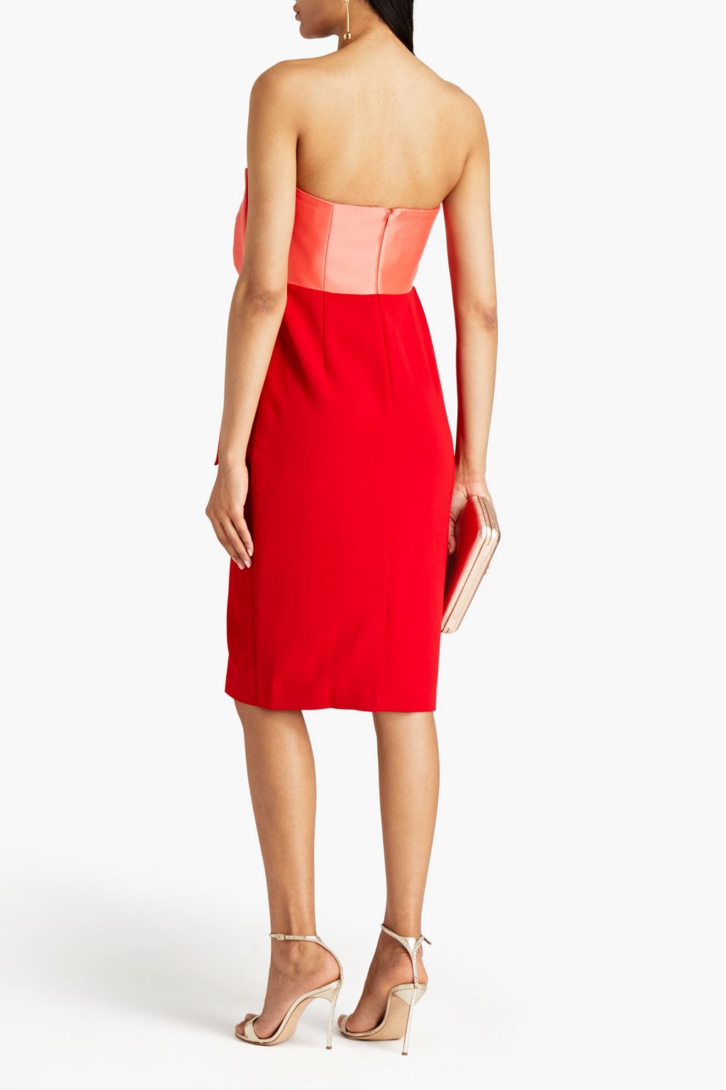 BADGLEY MISCHKA Strapless bow-embellished  mikado-paneled crepe dress