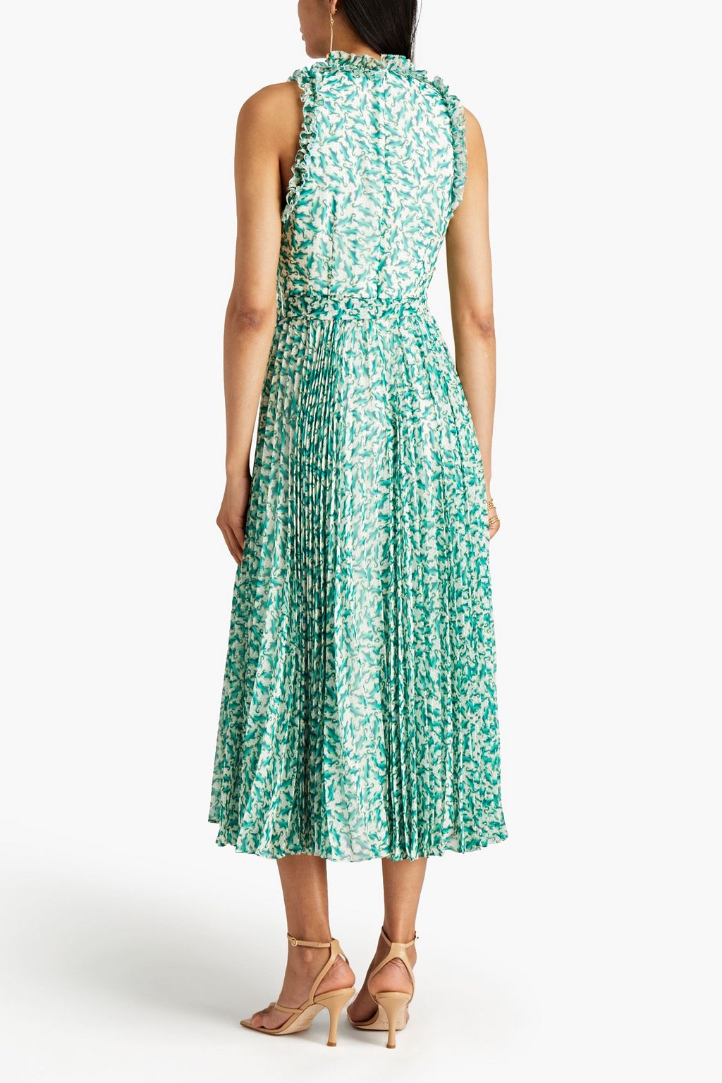 BADGLEY MISCHKA Pleated printed chiffon midi dress