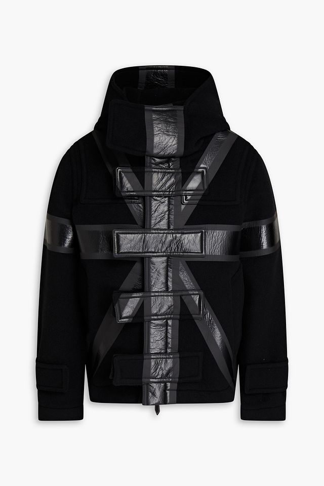 Coated wool-blend felt hooded coat
