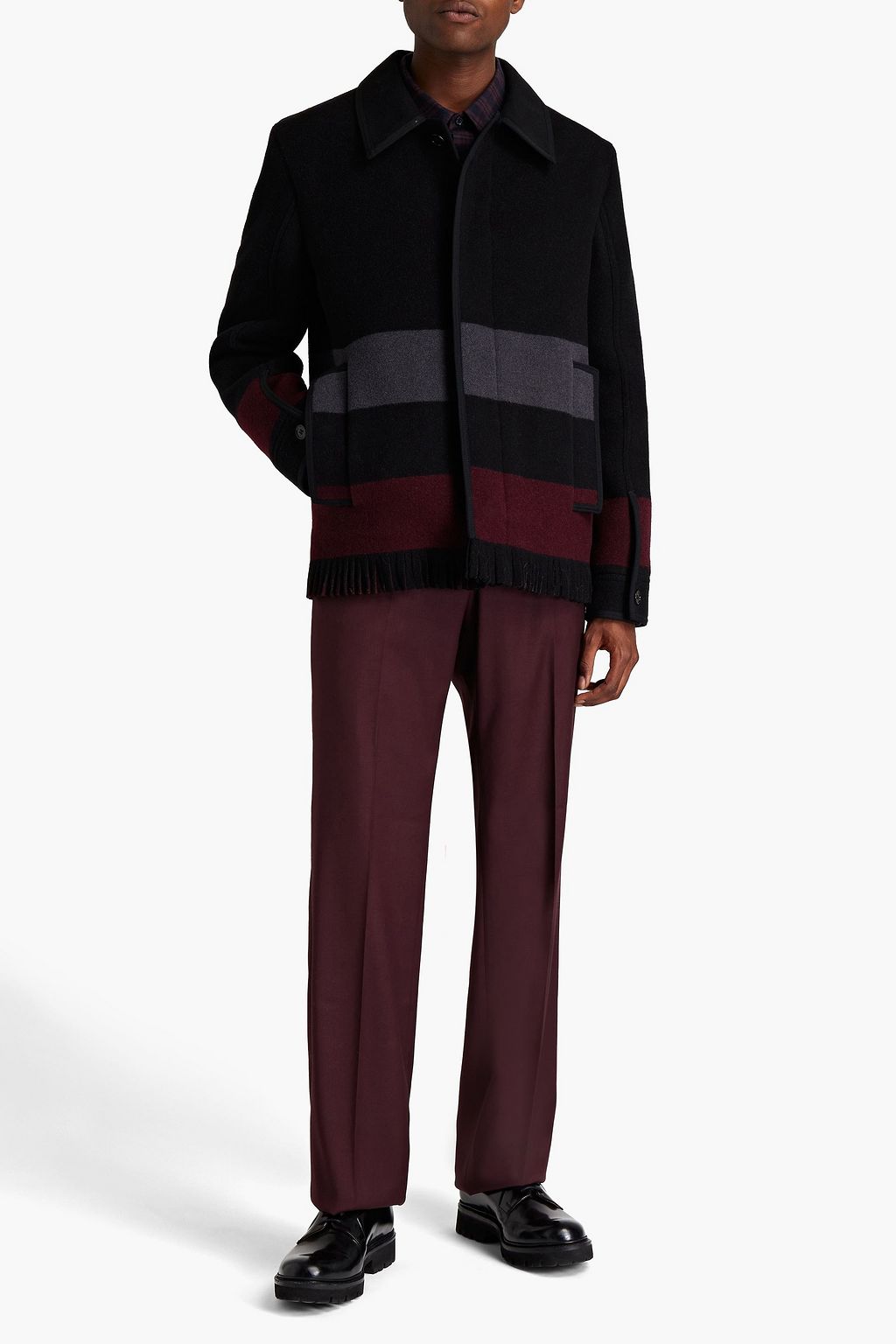 BURBERRY Striped wool-felt coat
