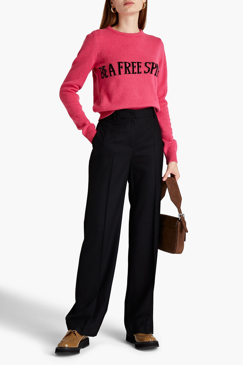 Shop Alberta Ferretti Wool-blend Twill Straight-leg Pants In Black