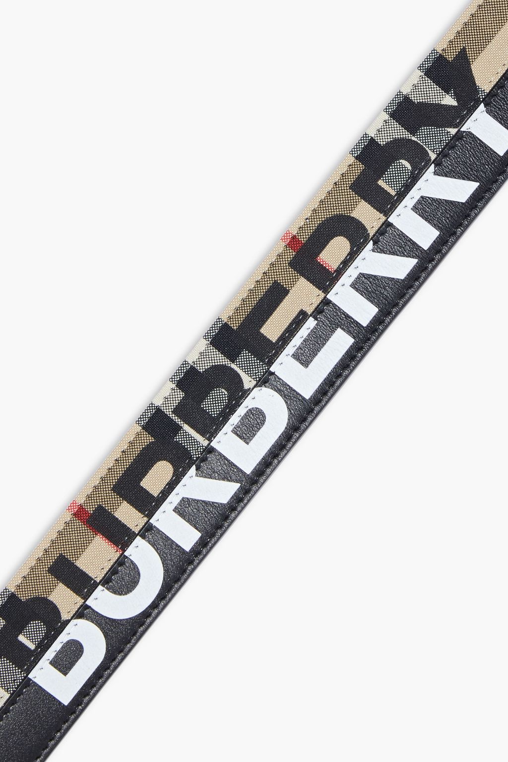 BURBERRY Logo-print leather and checked shell belt