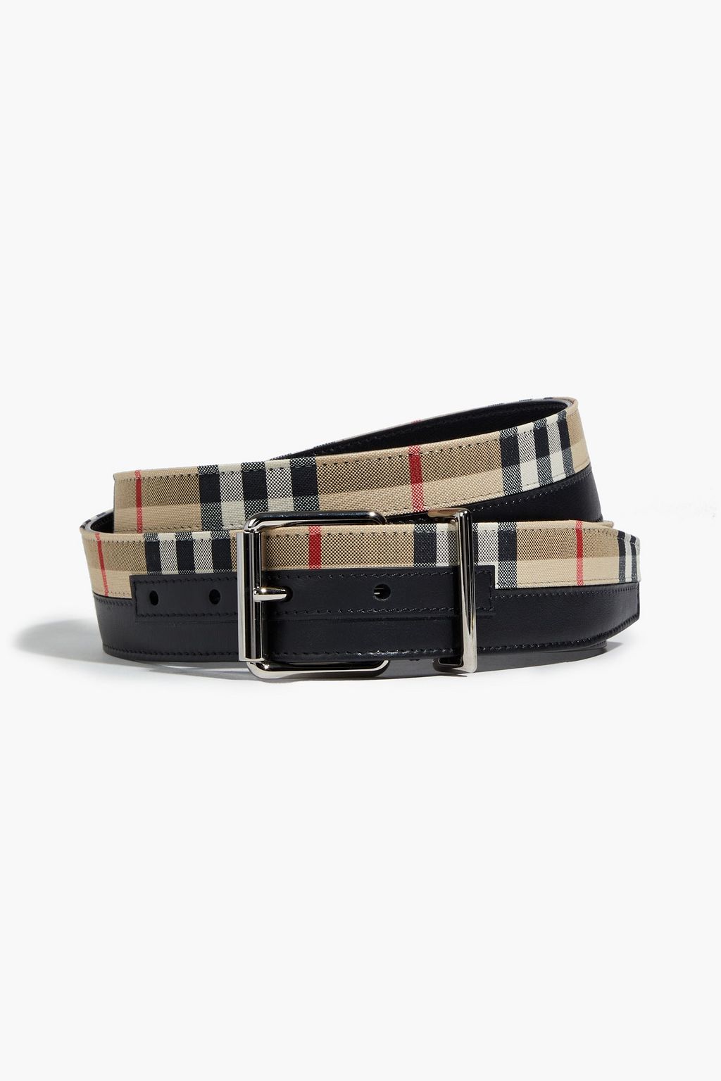 BURBERRY Leather-trimmed checked coated-canvas belt