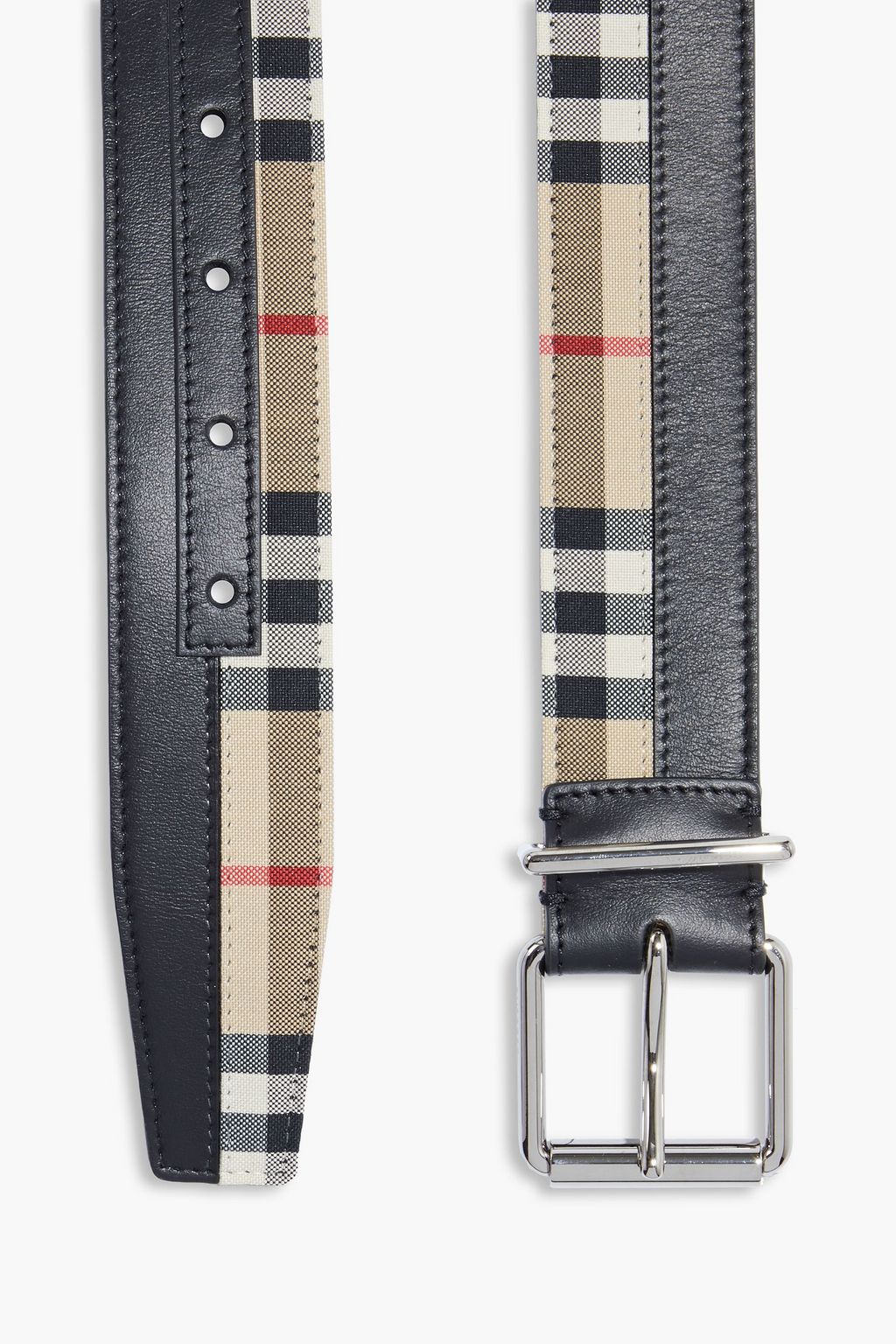 BURBERRY Logo-print leather and checked shell belt
