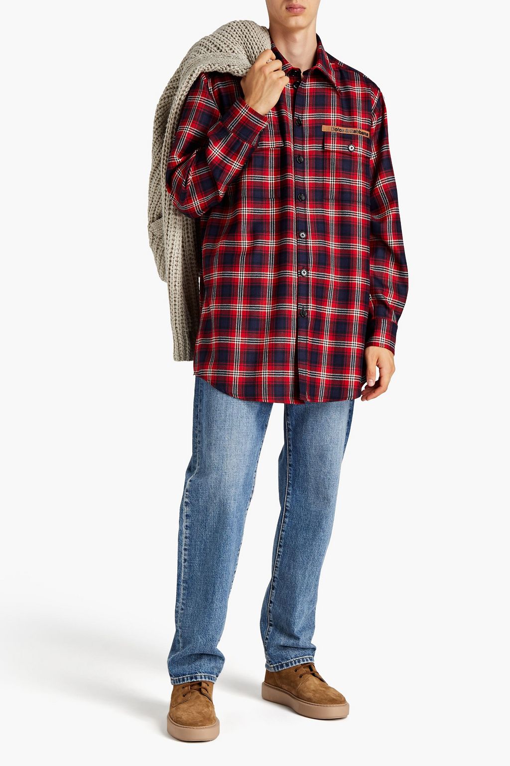 DOLCE & GABBANA Logo-appliquéd checked wool shirt