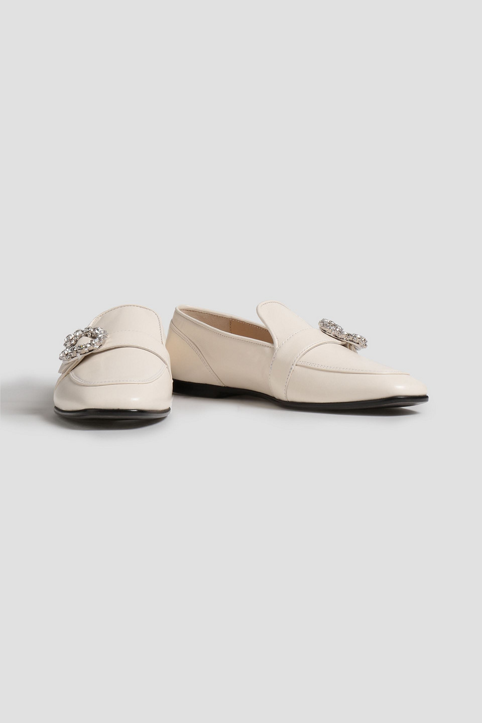 Shop Jimmy Choo Mani Embellished Leather Loafers In Ecru