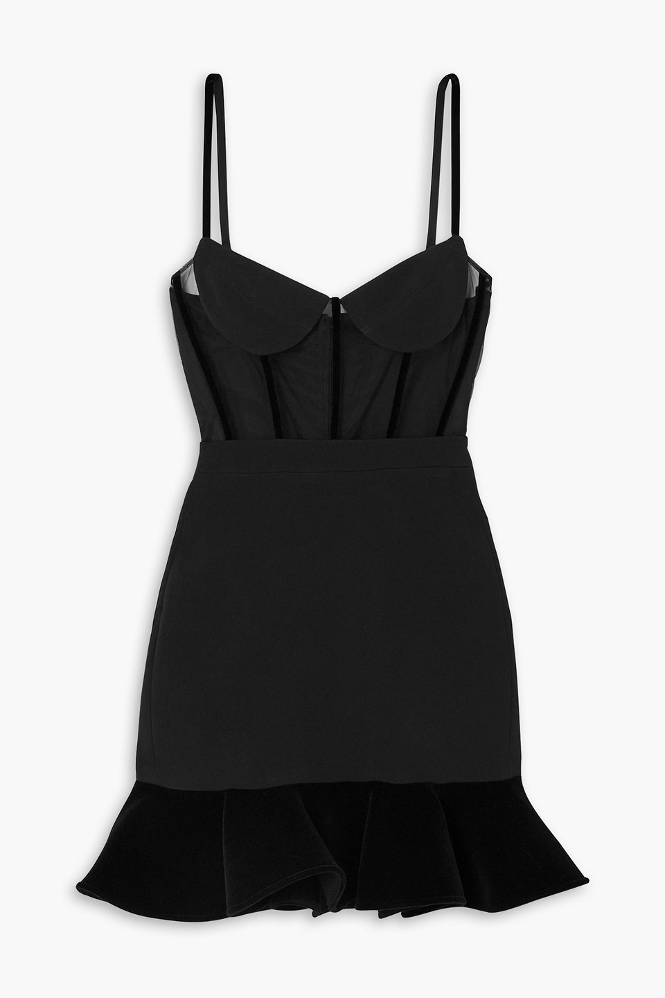 david koma - ruffled crepe, velvet and tulle mini dress - black - uk/au 12