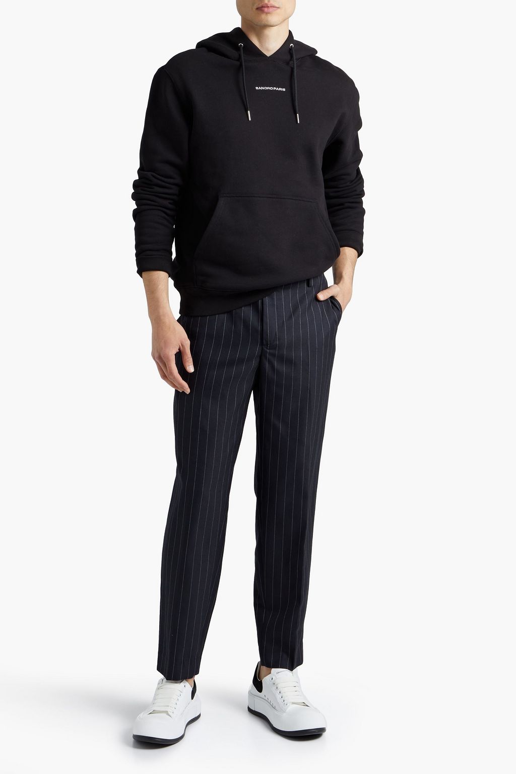 SANDRO Slim-fit pinstriped wool-twill pants