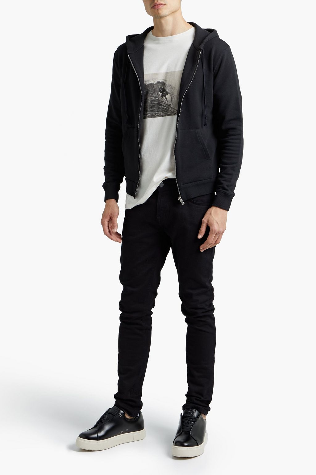 SAINT LAURENT Printed French cotton-terry zip-up hoodie