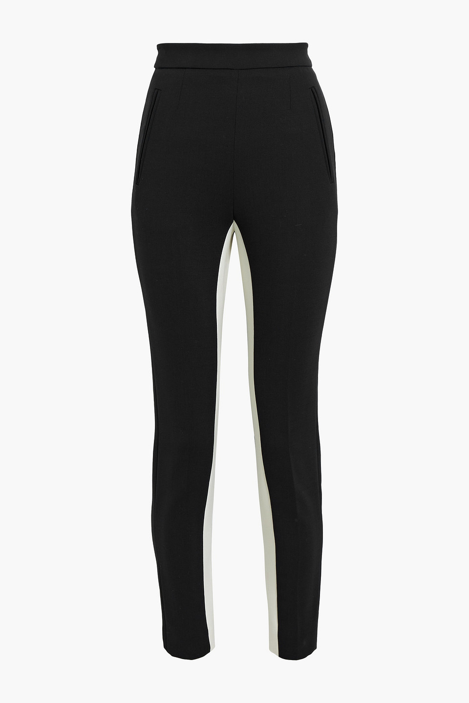 Stella Mccartney Savana Two-tone Wool-blend Crepe Skinny Pants In Black