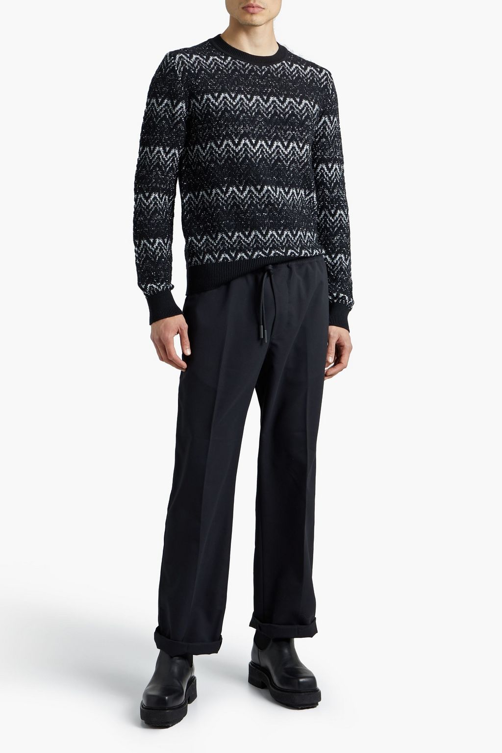 SAINT LAURENT Metallic jacquard-knit wool-blend sweater