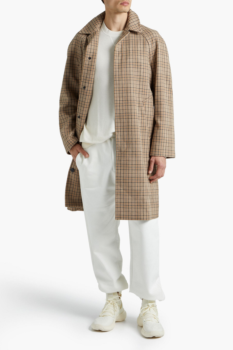 Sandro Carnaby Checked Woven Trench Coat In Sand