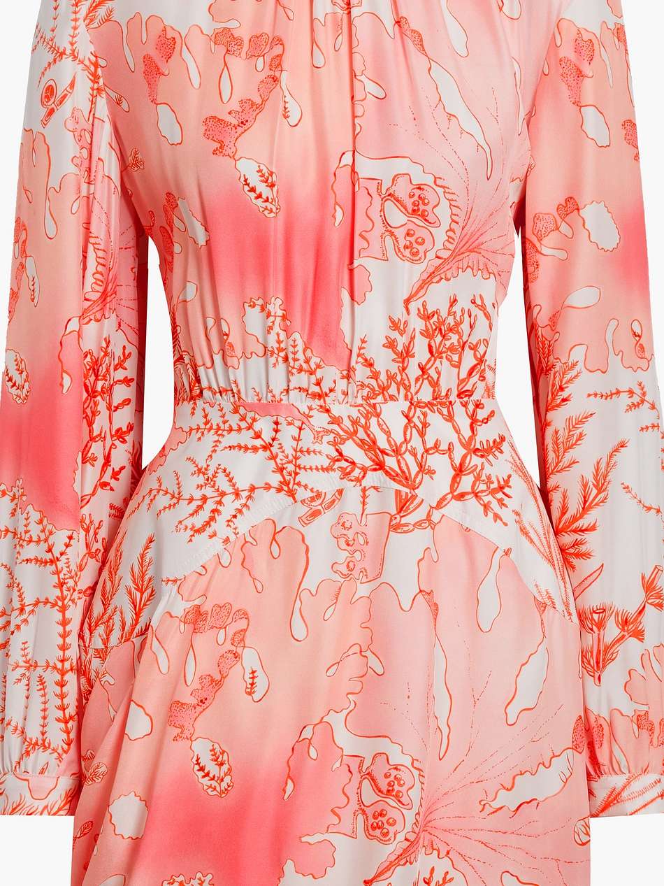 gathered printed silk-satin mini dress