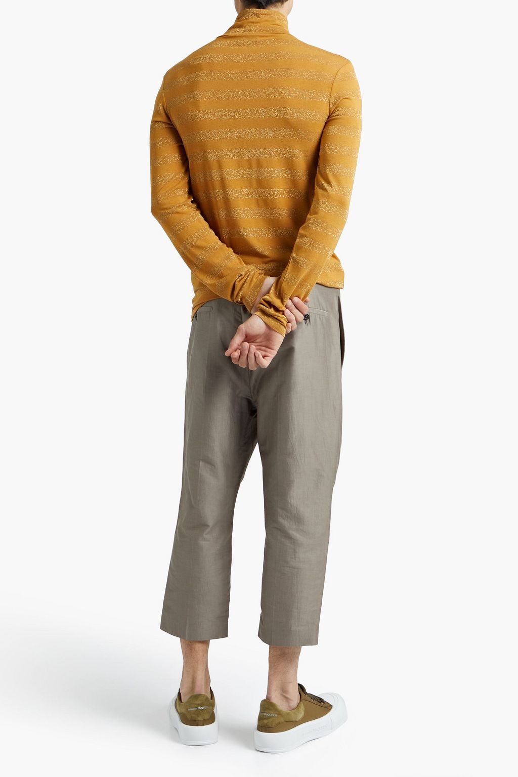 SAINT LAURENT Striped metallic knitted T-shirt