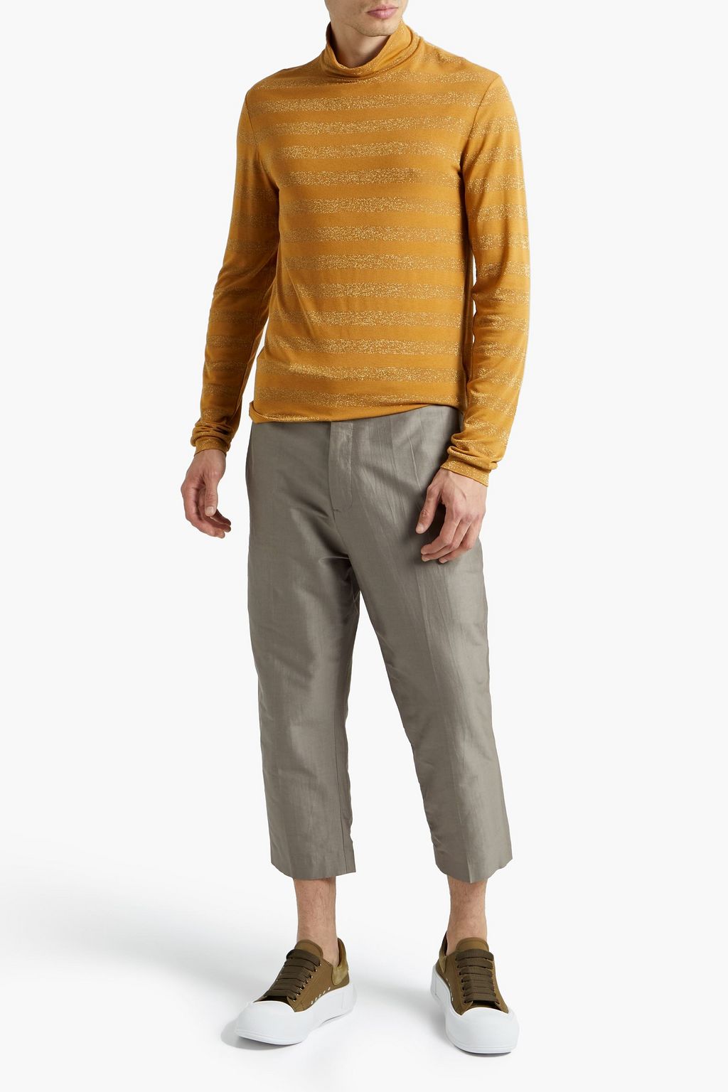 SAINT LAURENT Striped metallic knitted T-shirt