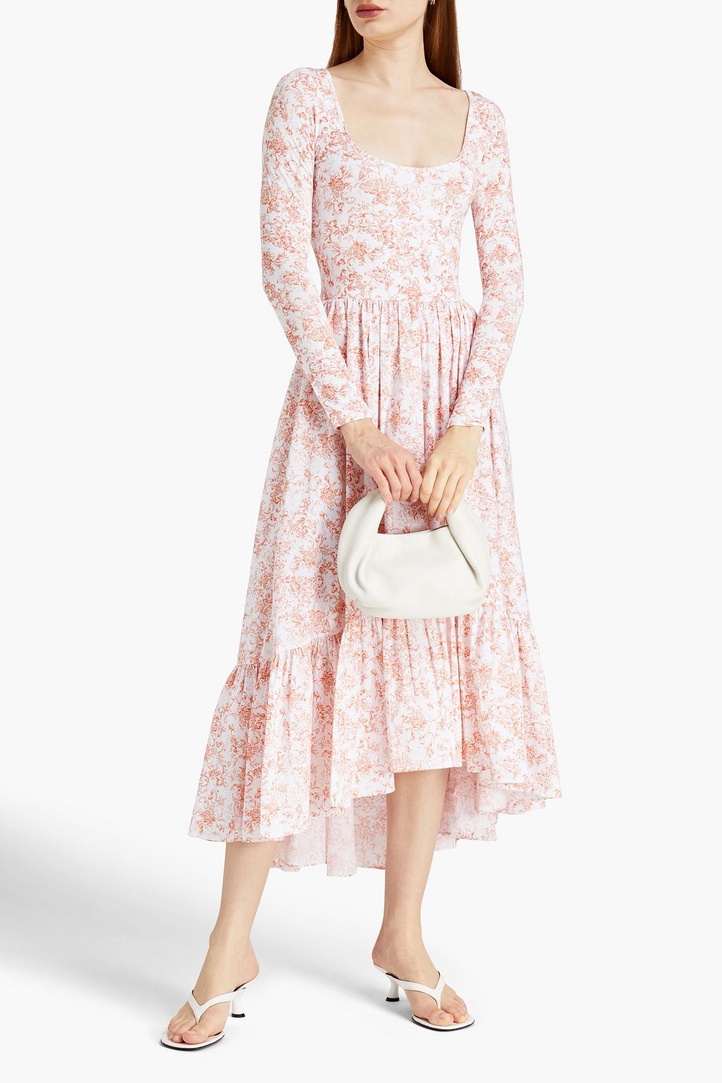 CAROLINE CONSTAS Millie gathered floral-print jersey midi dress