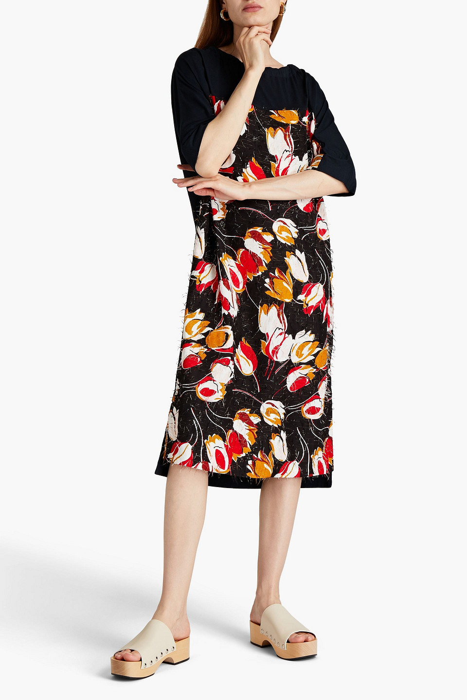 Marni Jersey-paneled Metallic Fil Coupé Midi Dress