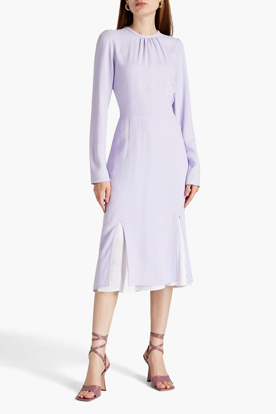 Marni Satin-paneled Gathered Crepe Midi Dress In Purple