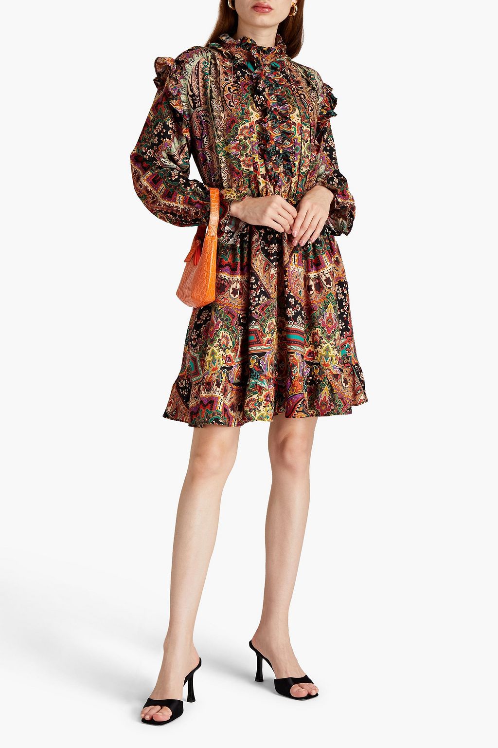 ETRO Ruffled printed wool and silk-blend twill mini dress