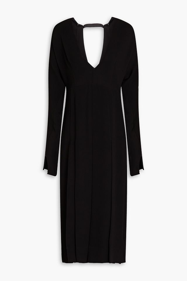 Pleated silk-crepe midi dress