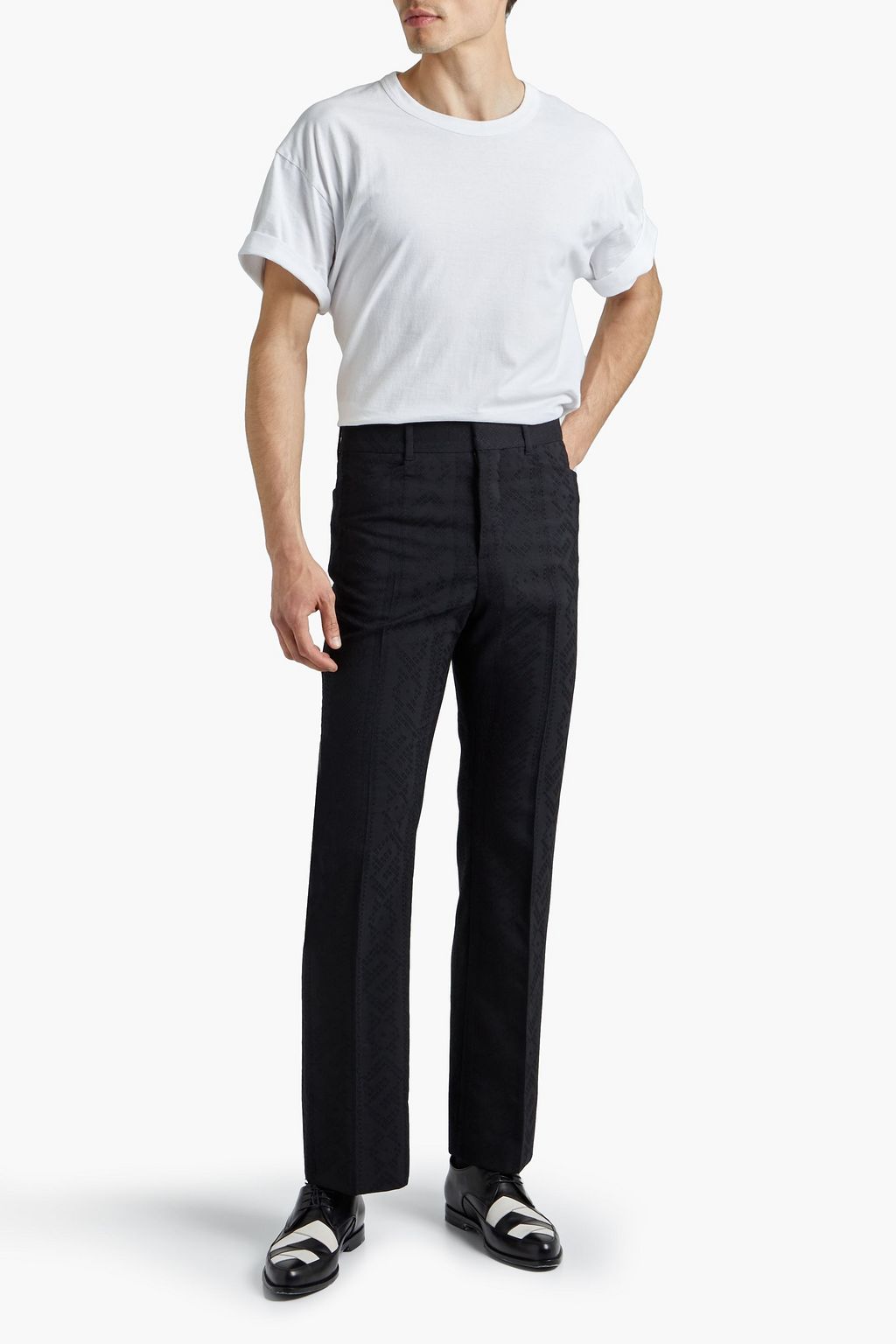 SAINT LAURENT Flared wool-jacquard pants