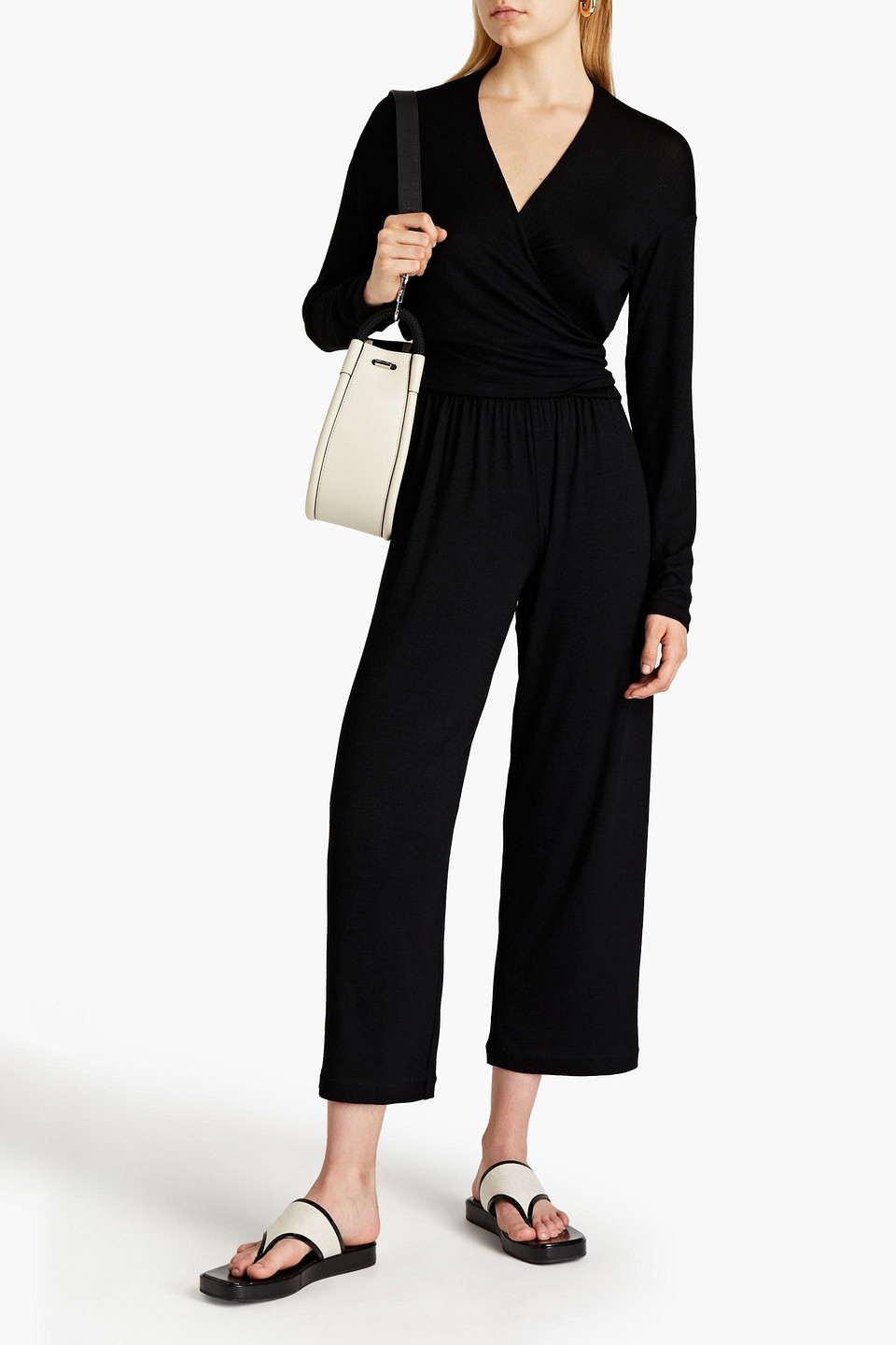Vince Tie-back Knitted Wrap Cardigan In Black