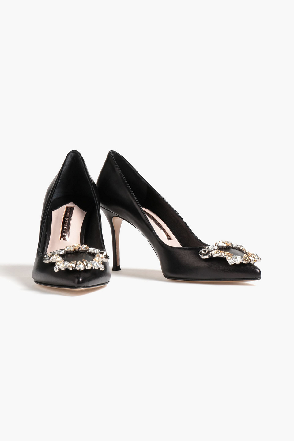 Sophia Webster Margeaux Crystal-embellished Leather Pumps In Black