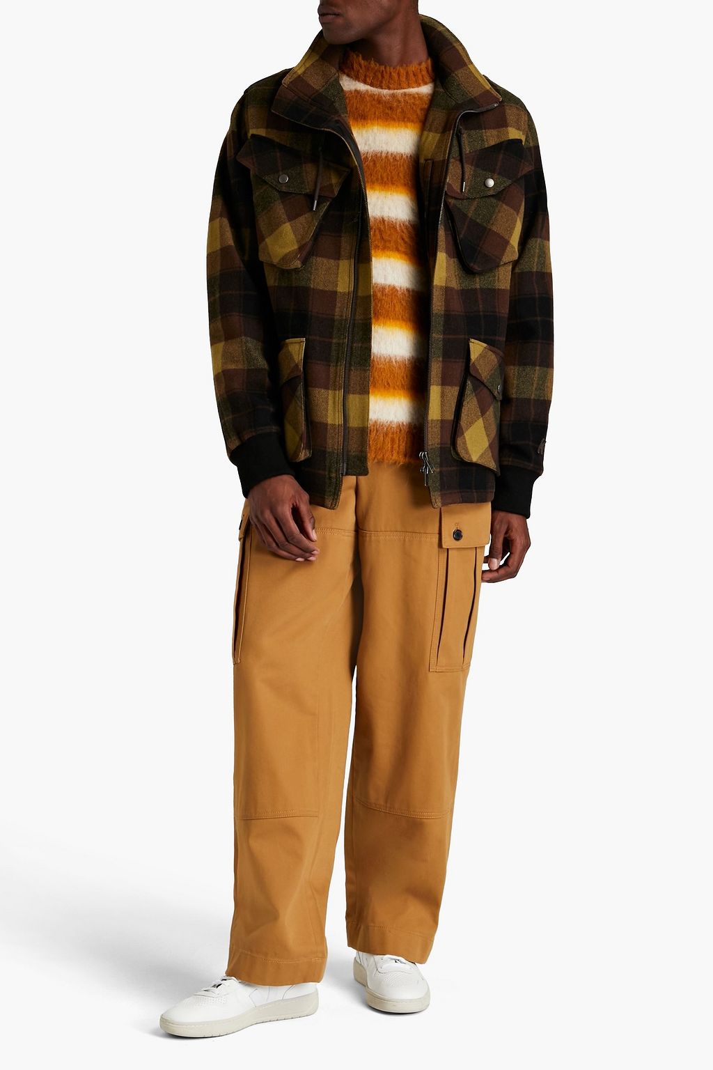 KENZO Checked wool-blend flannel coat